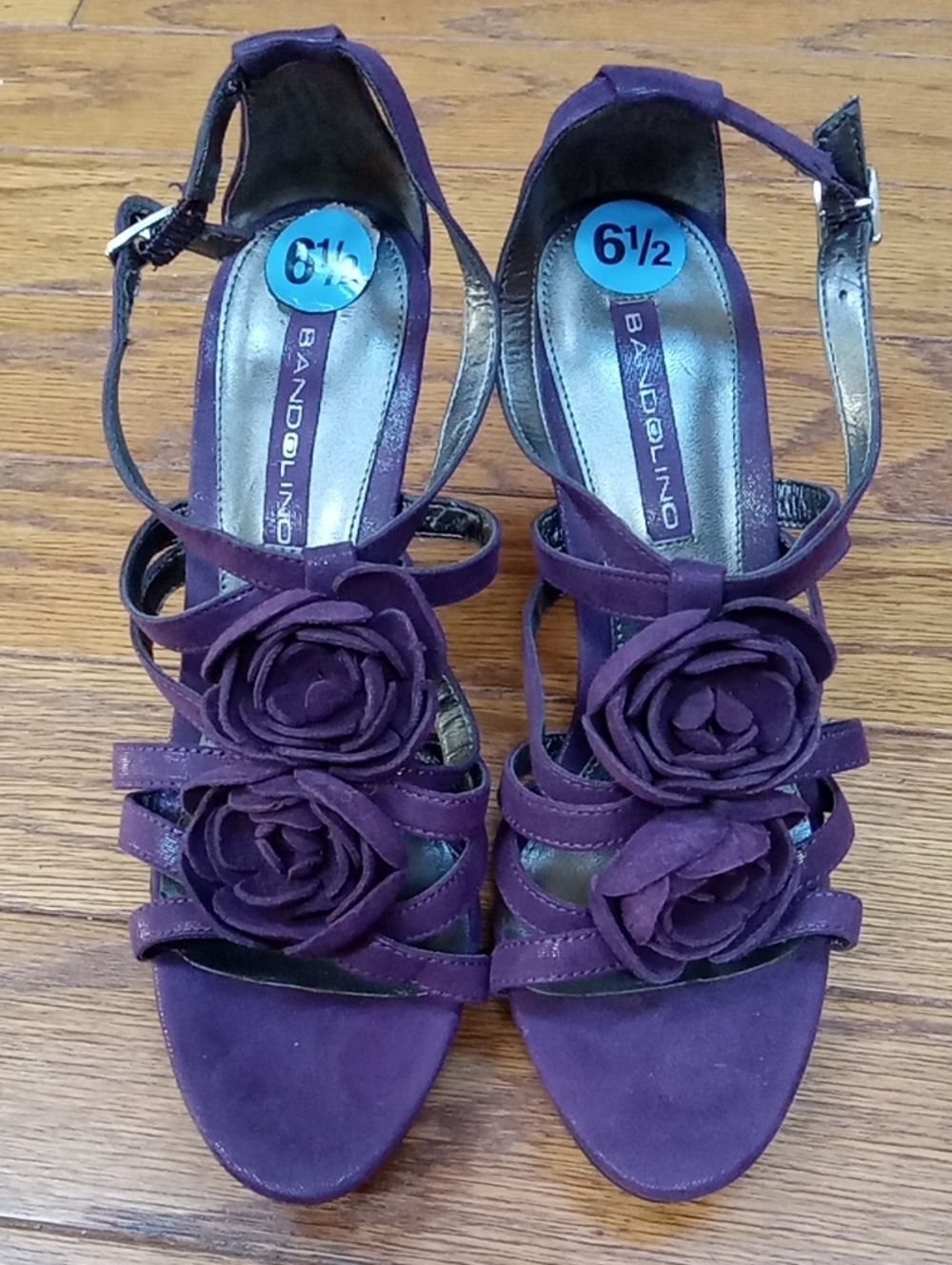 Bandolino Plum Floral Rosette Platform Strappy Heels Soze 6.5